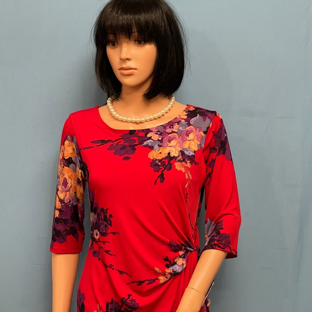 TIANA B Red Stretch‎ Short Sleeve Social Dress